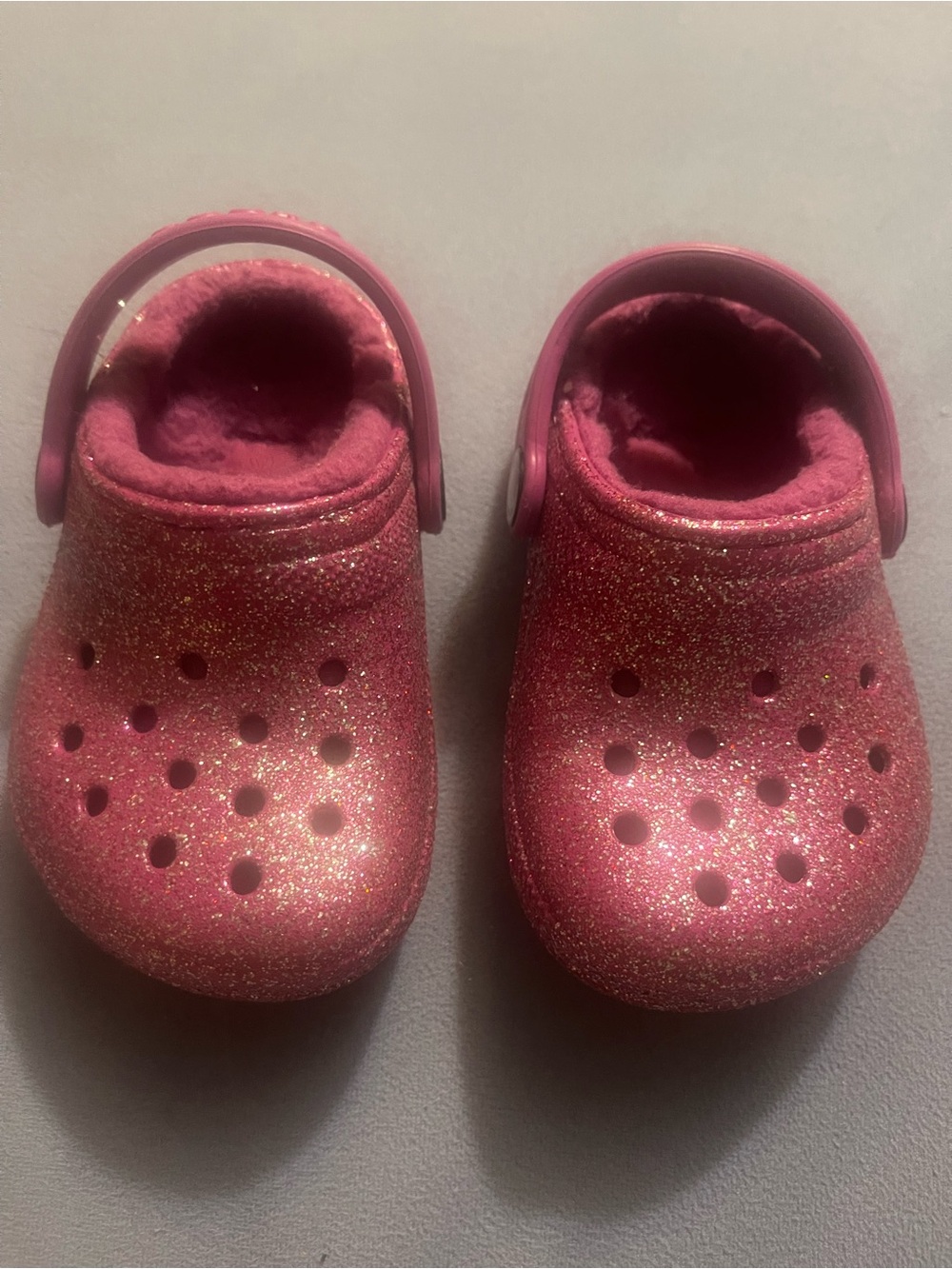 Crocs Glitter Pink Kids Clog Shoes with Plush Lining